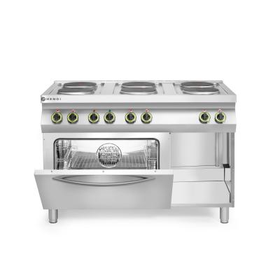 Elektrický vařič Kitchen Line – 6 plotýnek s konvektomatem GN 1/1, HENDI, Kitchen Line, 400V/18600W, 1200x700x(H)900mm | 226247
